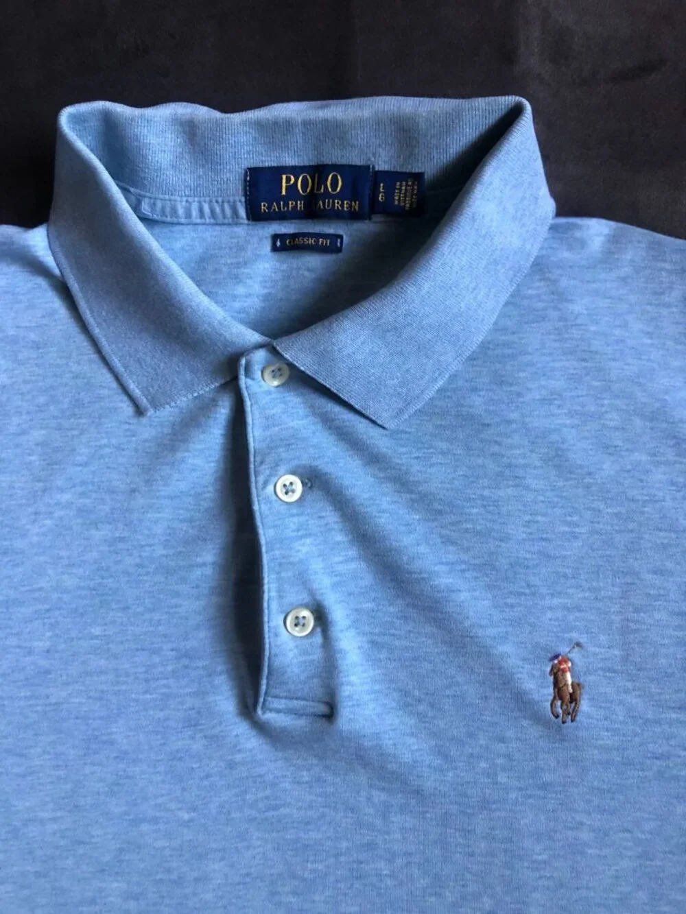 Polo Ralph Lauren Polo Shirt Blue Heather Classic Fit Logo Blue Label Mens L